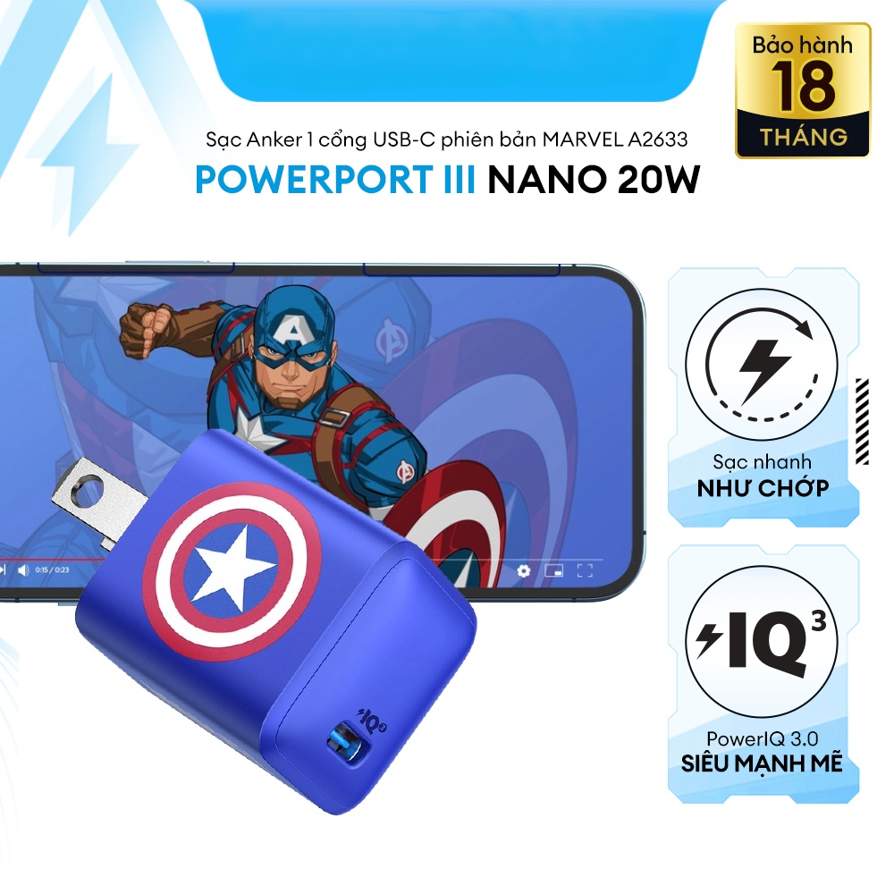 Sạc AN.KER PowerPort III Nano 20W Phiên Bản Marvel Giới Hạn - AN KER A2633