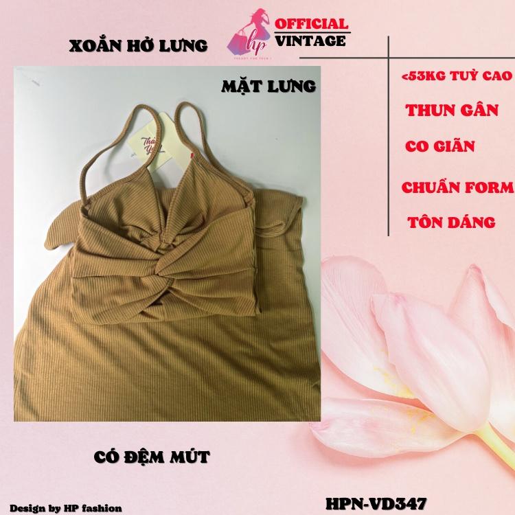 Đầm 2 dây xoắn hở lưng, váy nữ dáng dài có đệm mút sang chảnh dự tiệc kiểu hàn quốc VD347