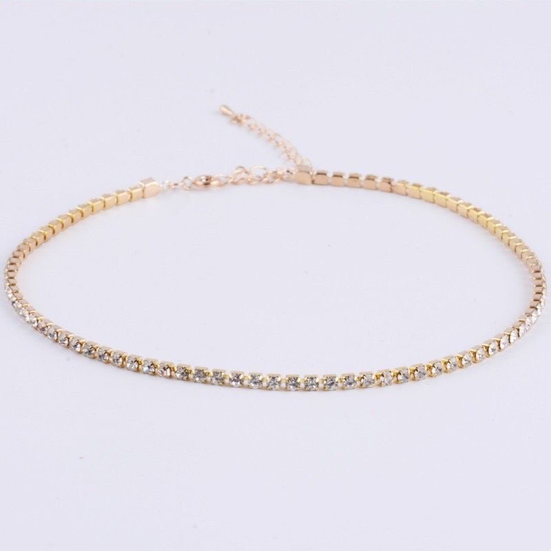 Vòng cổ chocker chuỗi đính đá đơn giản kiểu hàn quốc