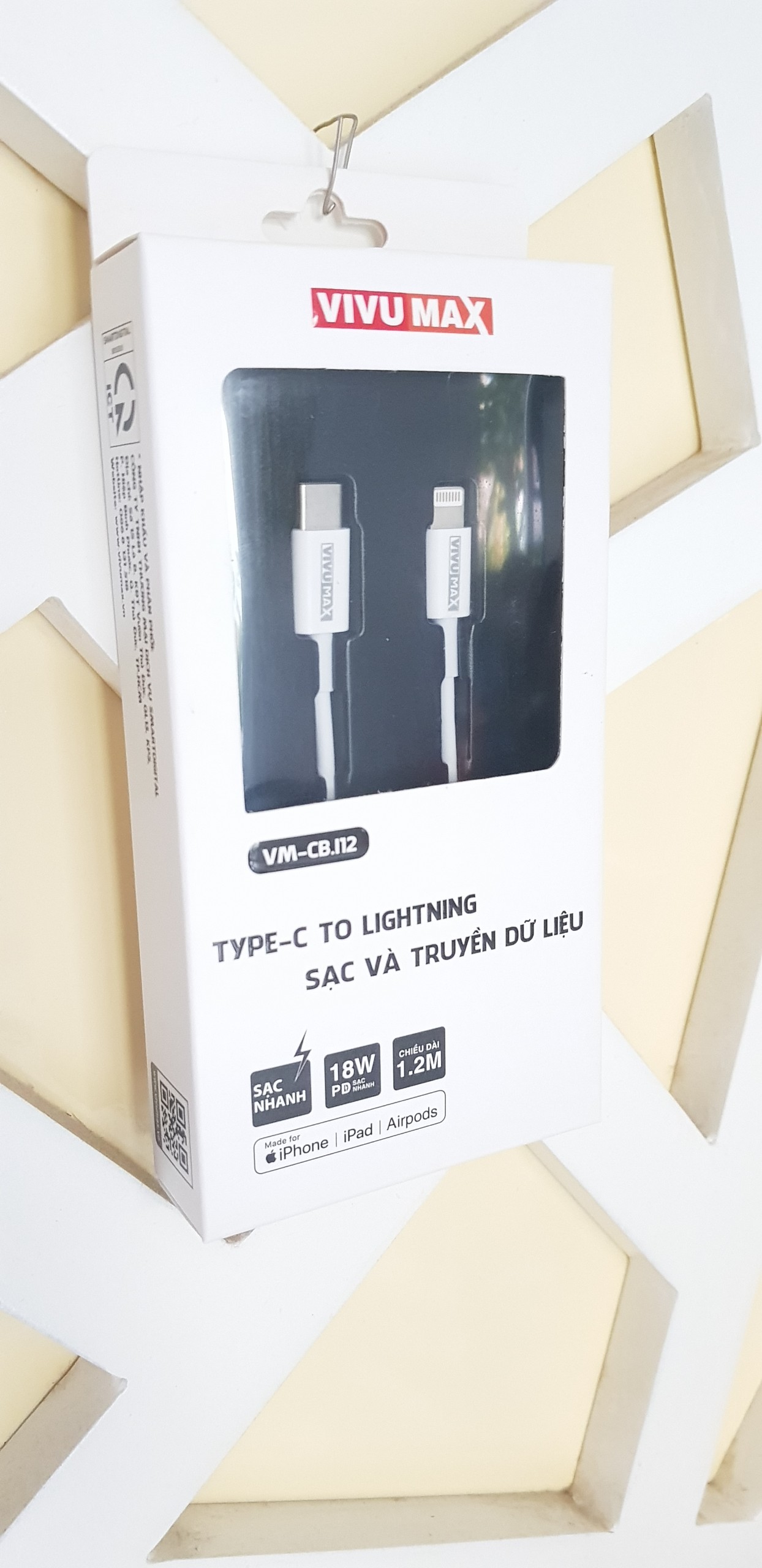 Cáp Sạc Nhanh Vivumax I12 dành cho IPhone/IPad/Airpod (Cáp USB Type C  đầu ra Lightning), dài 1,2m – Hàng Chính Hãng