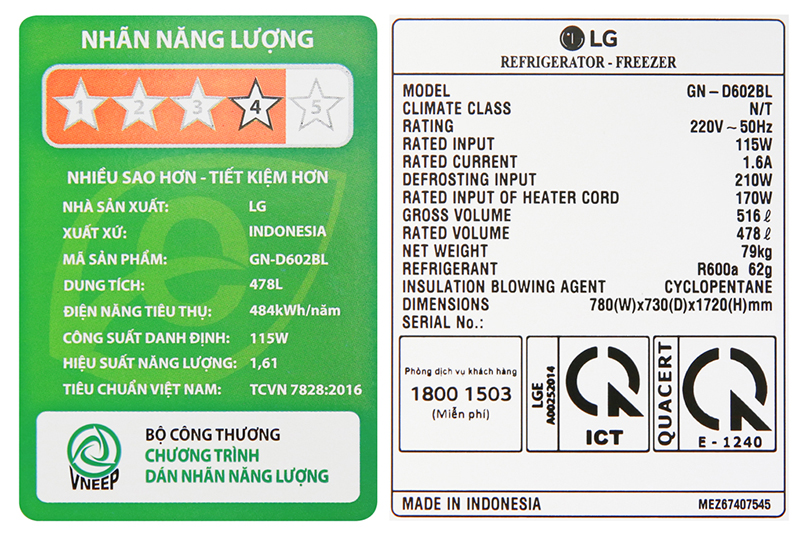 Tủ Lạnh Inverter LG GN-D602BL (475L) - Hàng chính hãng