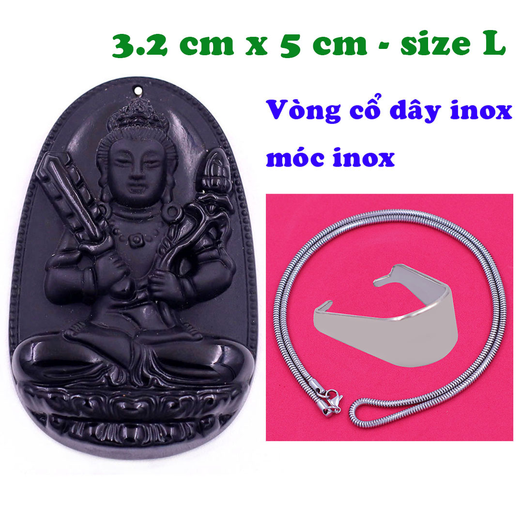 Mặt Phật Hư không tạng thạch anh đen 5 cm kèm dây chuyền inox rắn - mặt dây chuyền size lớn - size L, Mặt Phật bản mệnh