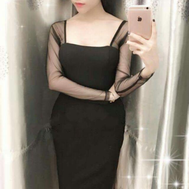 Đầm body phối voan...... đầm body phối lưới ngực