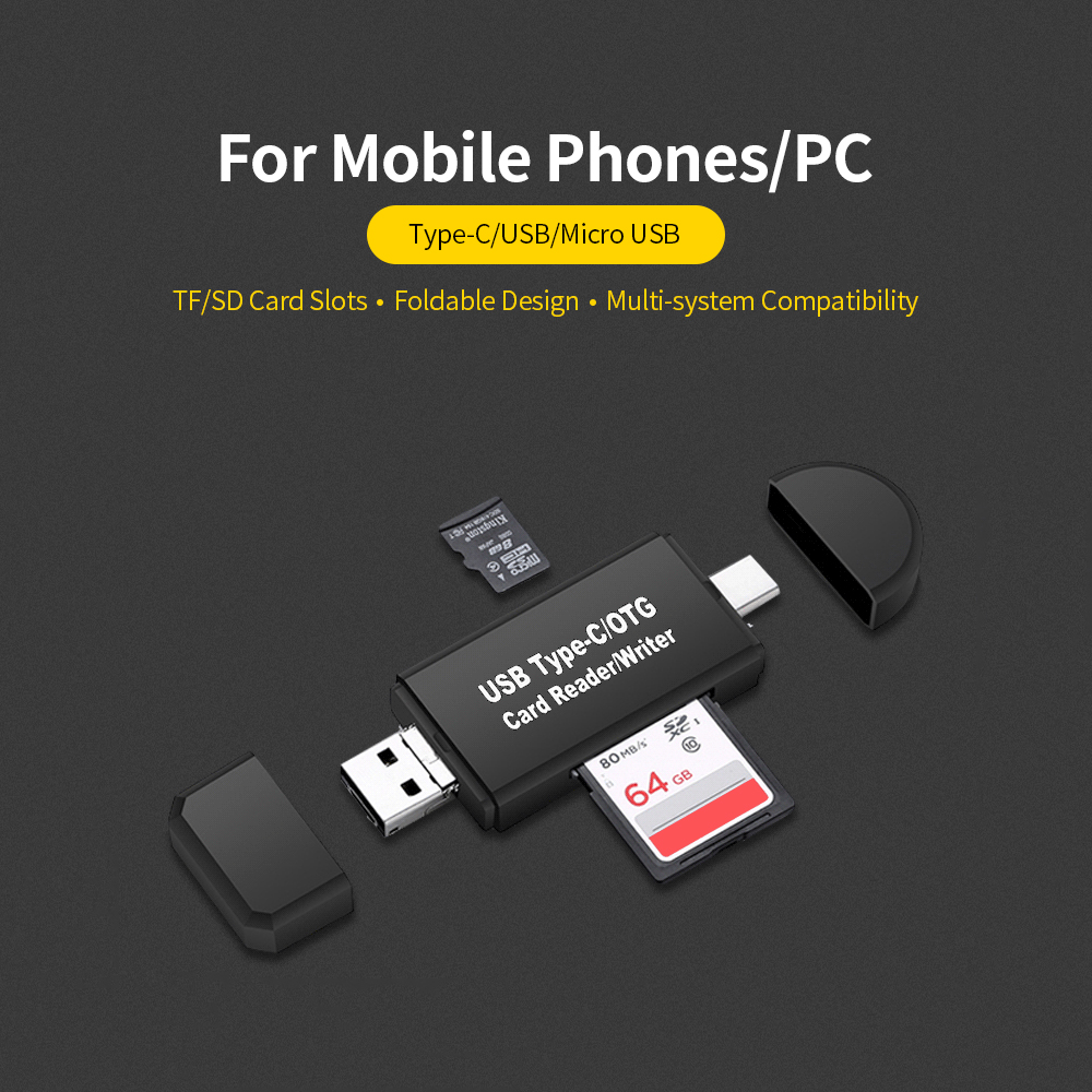 Đầu Đọc Thẻ USB Tốc Độ Cao Micro USB Type-C / Máy Ghi Thẻ 3 Trong 1 OTG TF SD Cho Điện Thoại Thông Minh PC