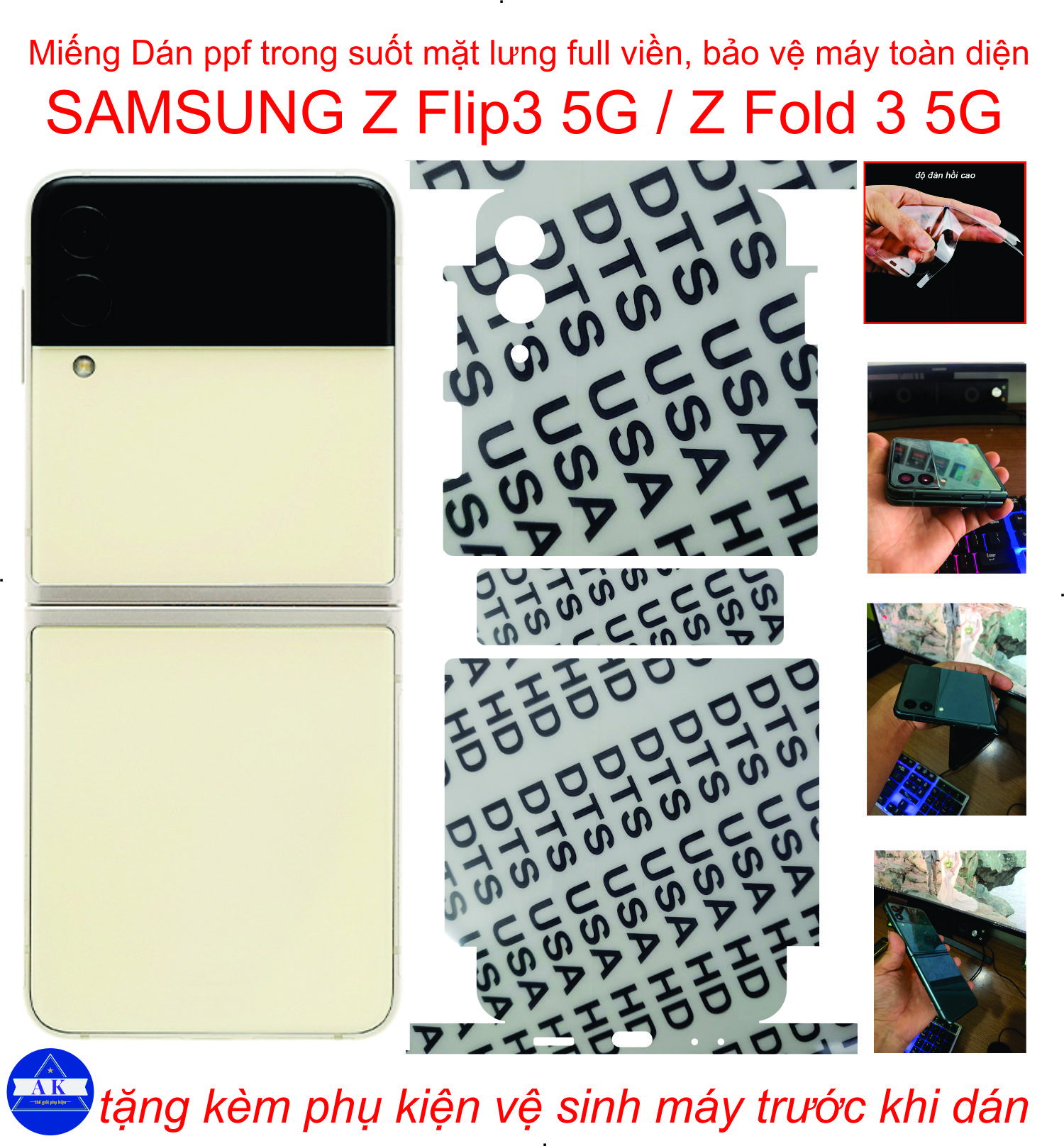 Dán Dẻo PPF trong suốt mặt lưng full viền dành cho SAMSUNG Z Flip 3 5G /  Z Fold 3 5G. Bảo vệ máy chống trầy xước toàn diện