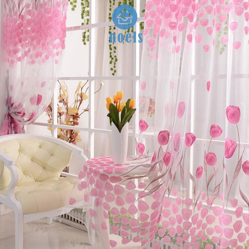Rèm cửa sổ Vải Voan In Hình Hoa Tulip Kích Thước 200x100cm