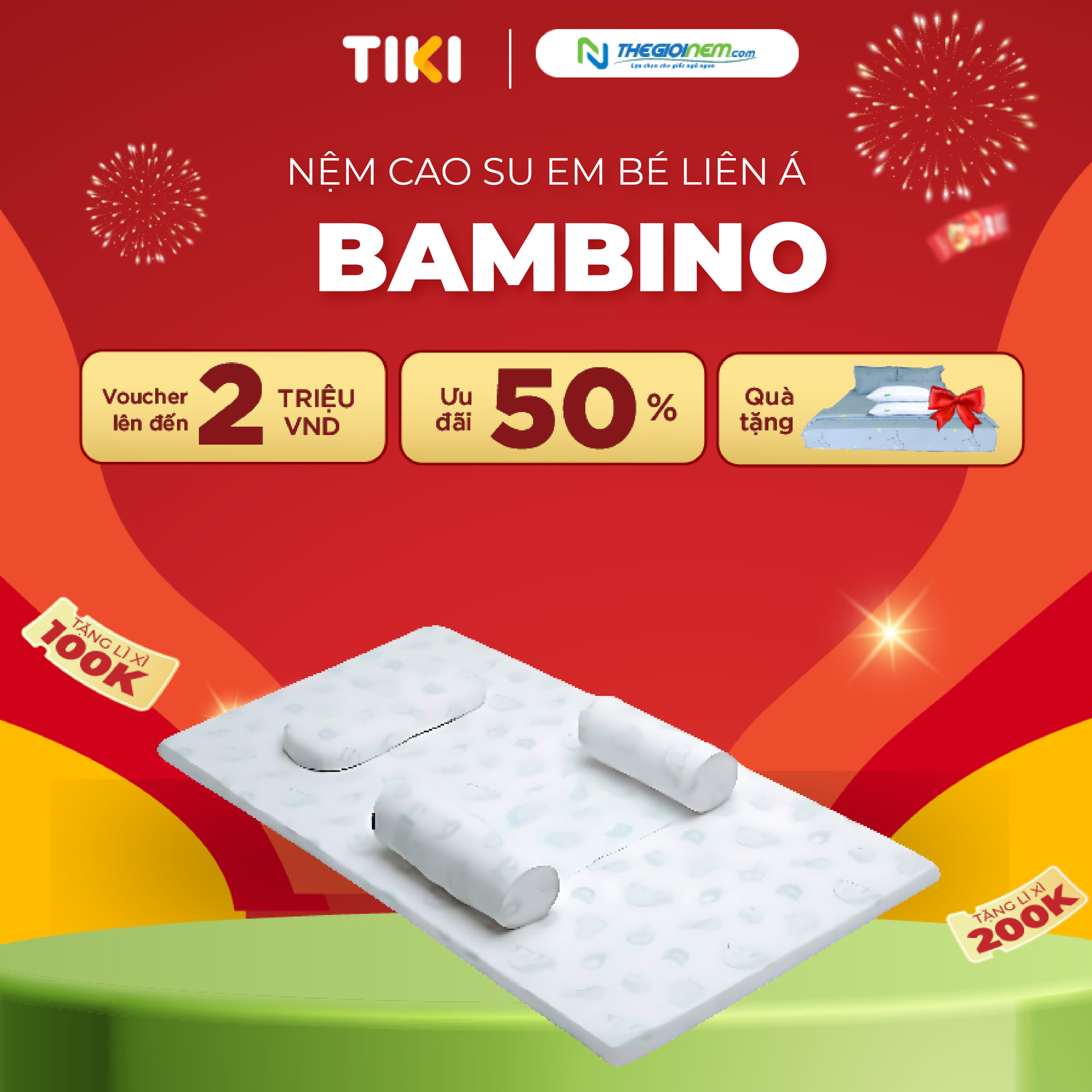 Nệm Cao Su Thiên Nhiên Em Bé Liên Á Bambino 1 Áo Nệm Cùng Kích Thước - 70X140 - 2Cm