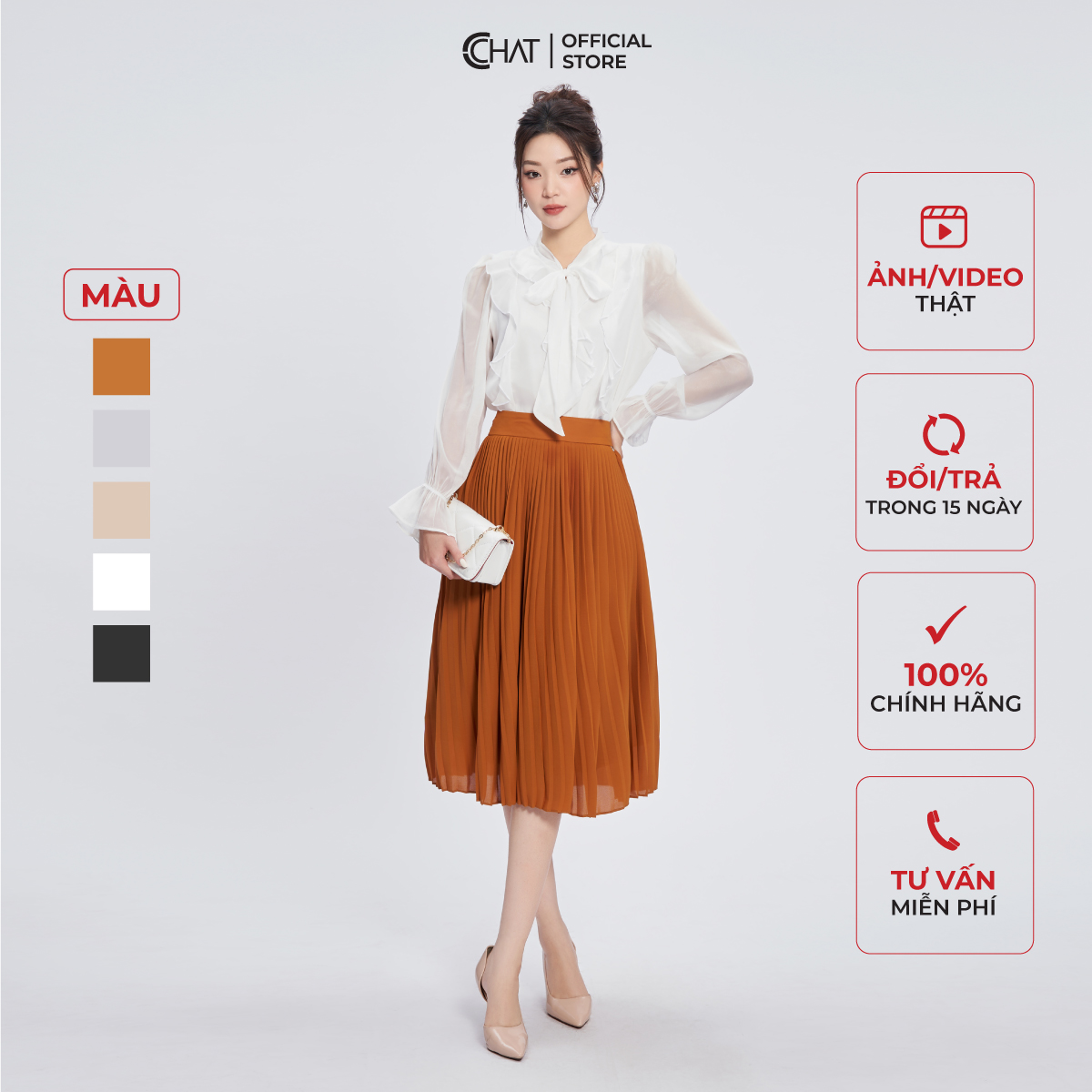 Chân Váy  Dập Ly Dáng Suông A Lỡ Chất Chiffon Cao Cấp Thanh Lịch 53CDH2013LB