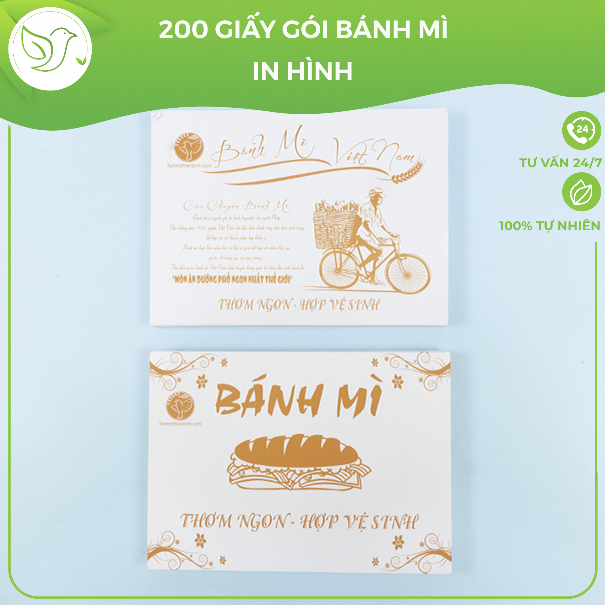 200 giấy gói bánh mì truyền thống in Câu Chuyện Bánh Mì Việt Nam, giấy xịn, mực in rõ nét - 400gr