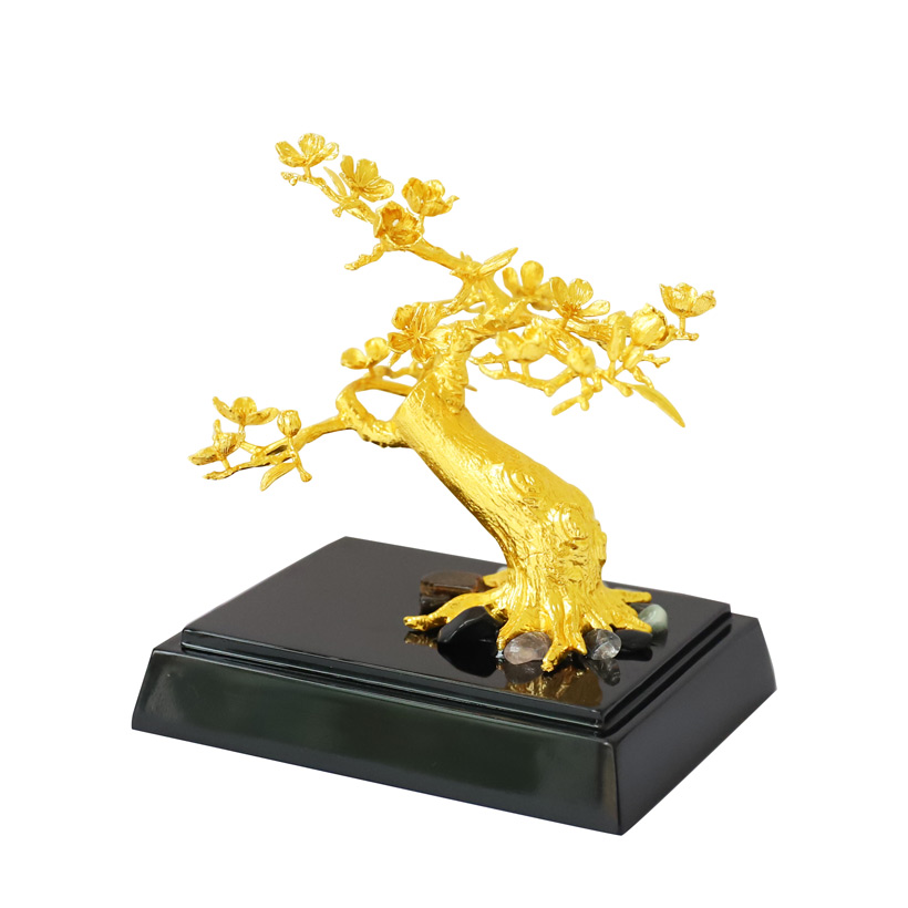 Cây Hoa Đào bonsai mạ vàng - Quà tặng Cành Hoa Đào Tết mạ vàng độc đáo