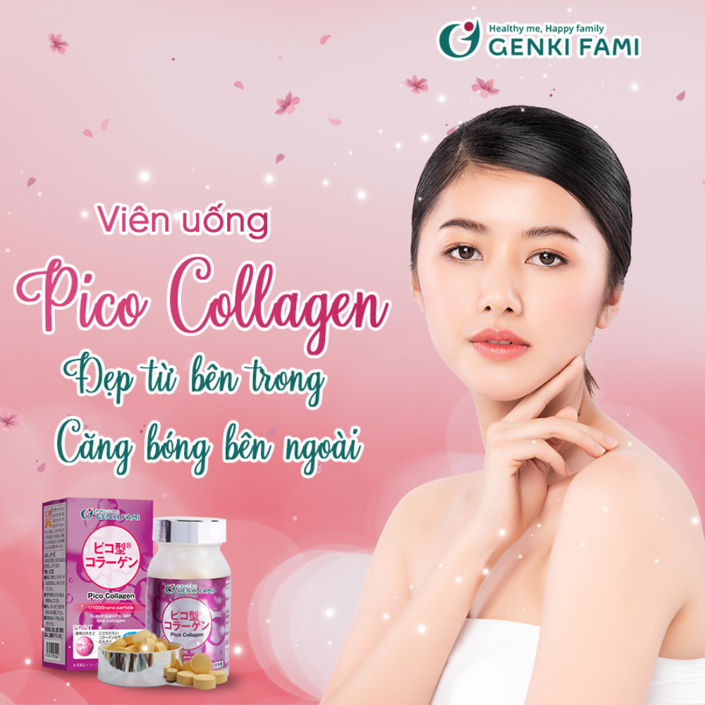 Viên Uống Hỗ Trợ Trẻ Hóa Da Pico Collagen Genki Fami, Hộp 90 viên