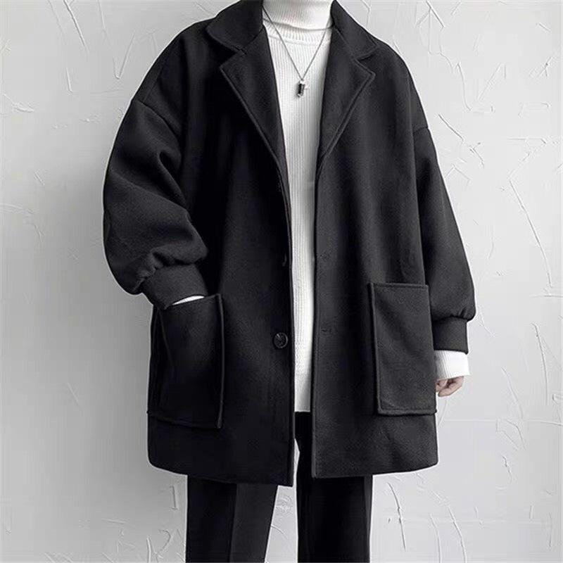 Áo măng tô chất dạ lì túi chéo Áo khoác blazer nam đẹp phối túi chéo mùa đông nam nữ đều mặc phong cách Hàn Quốc