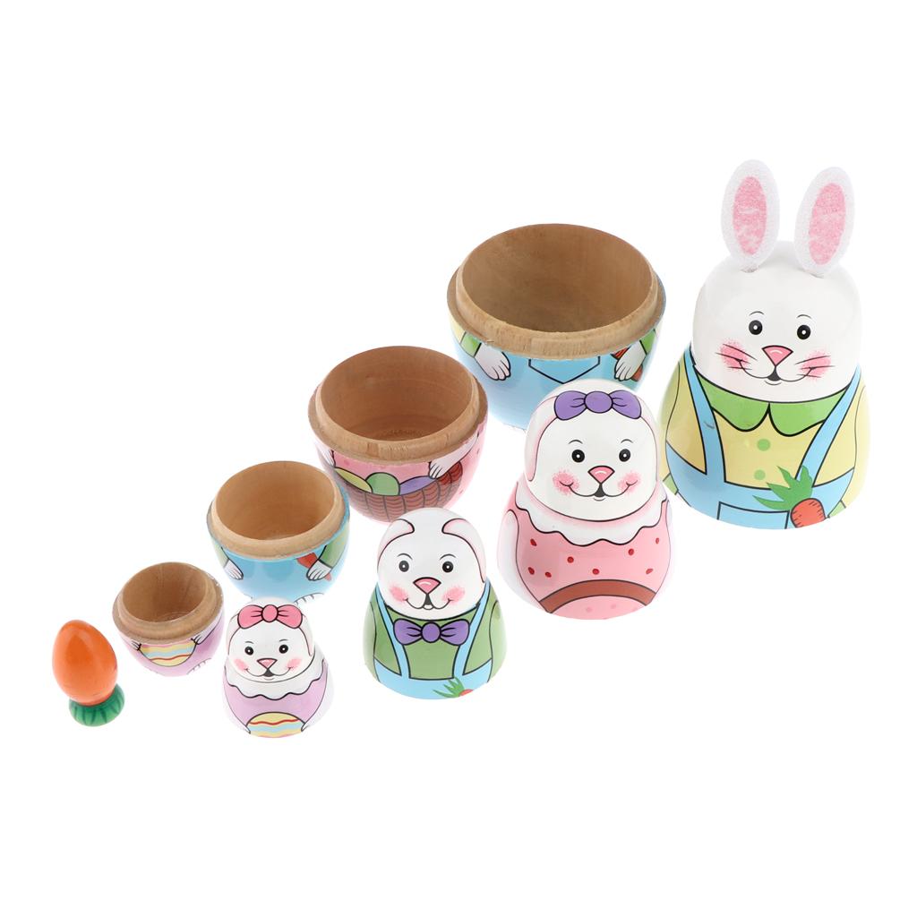 5pcs Cute Russian Wooden Hand Painted Nesting Dolls Kids Toys Gifts-Rabbit