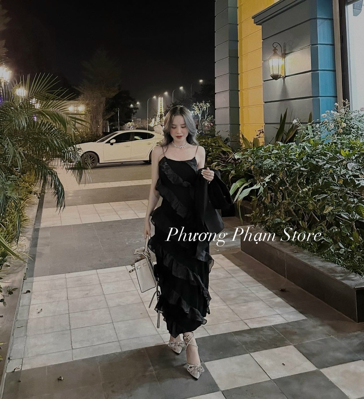 Đầm 2 dây tầng phối voan