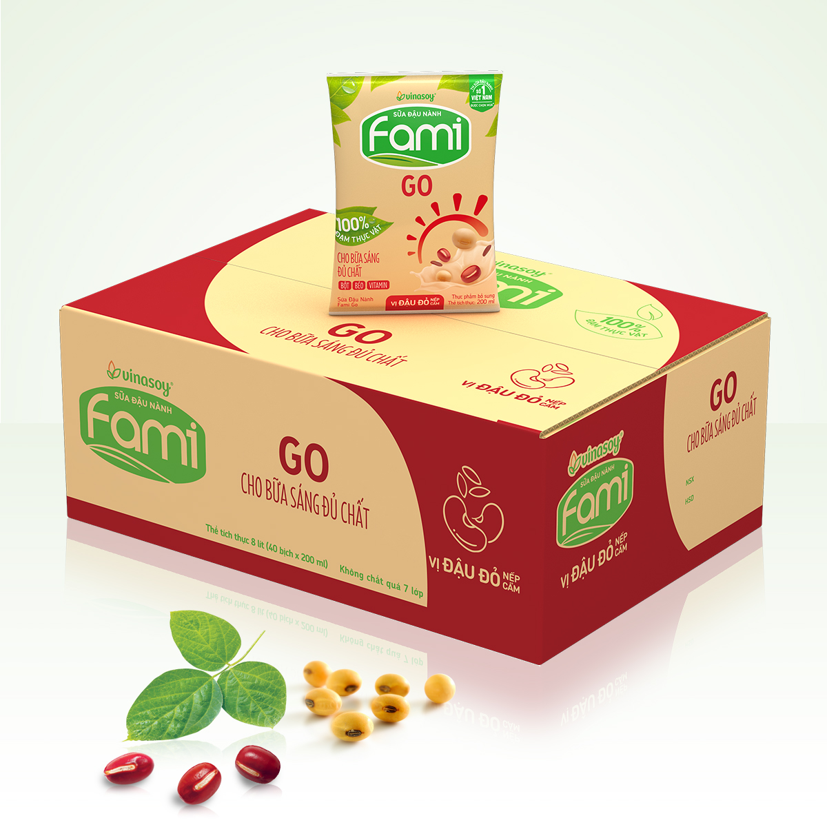 Hình ảnh Thùng Sữa đậu nành FamiGo đậu đỏ nếp cẩm (200ml x 40 Bịch)