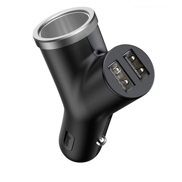 Bộ chia tẩu sạc 3 trong 1 trên ô tô, xe hơi nhãn hiệu Baseus chữ Y BSC-C16N công suất lên đến 40W, dòng tối đa lên đến 3.4A cho tốc độ sạc nhanh, tích hợp vi mạch bảo vệ thông minh