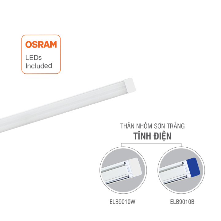 Đèn Mica LED nhôm Roman ELB9010W,B một màu ánh sáng | Chip LED Osram cao cấp, thân nhôm sơn tĩnh điện | Siêu sáng tiết kiệm điện - 120cm