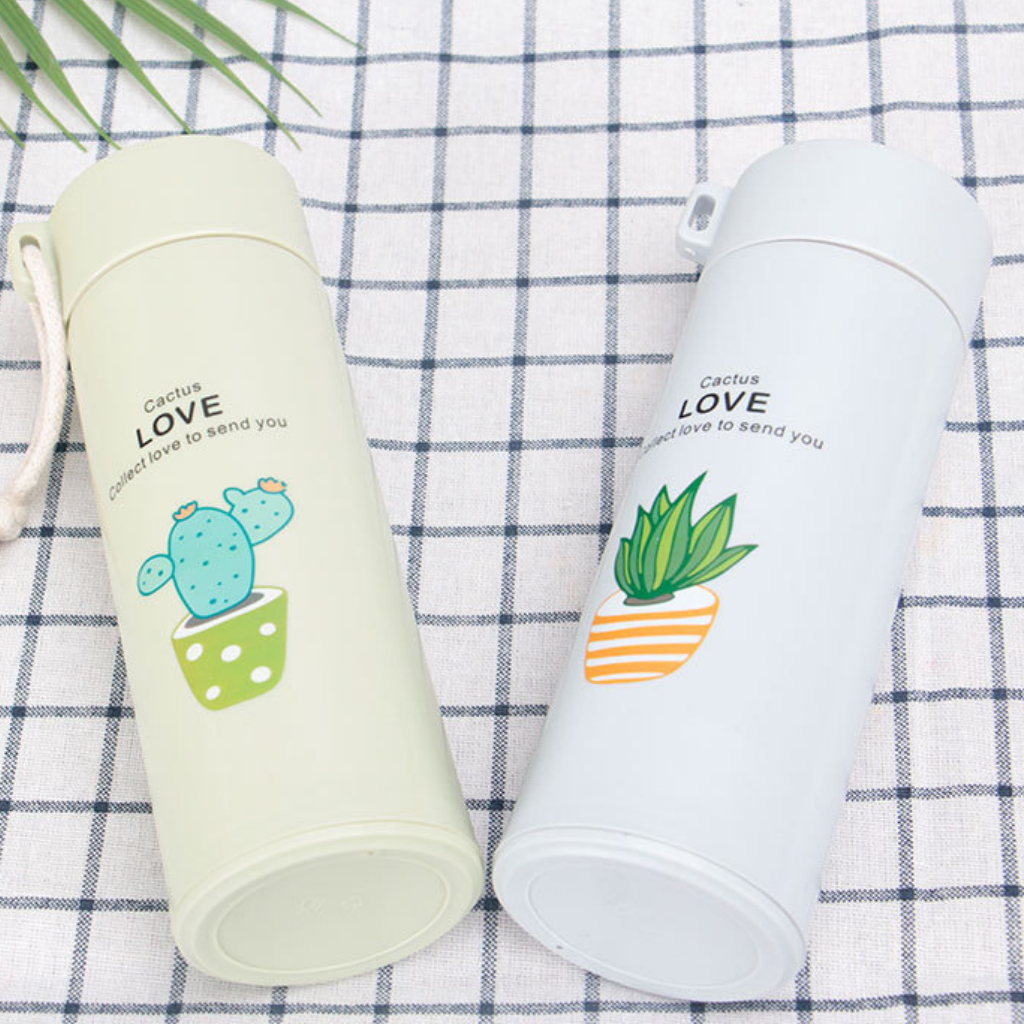 Binh đựng nước giữ nhiệt thủy tinh họa tiết xương rồng nhiều màu sắc siêu cute 500ML