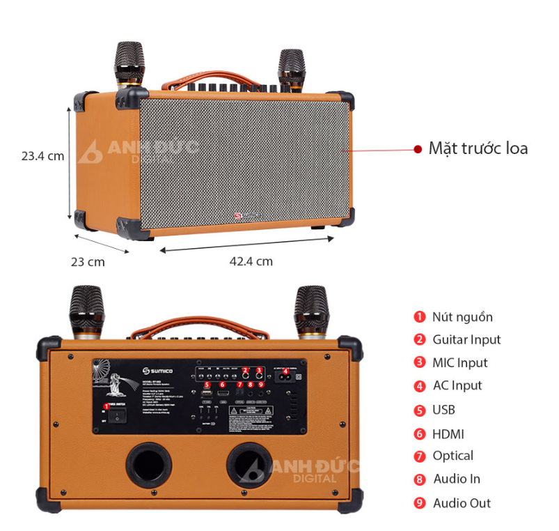 Loa Karaoke Xách Tay Sumico BT-S52 - Kèm 2 Micro Không Dây - Hàng Chính Hãng