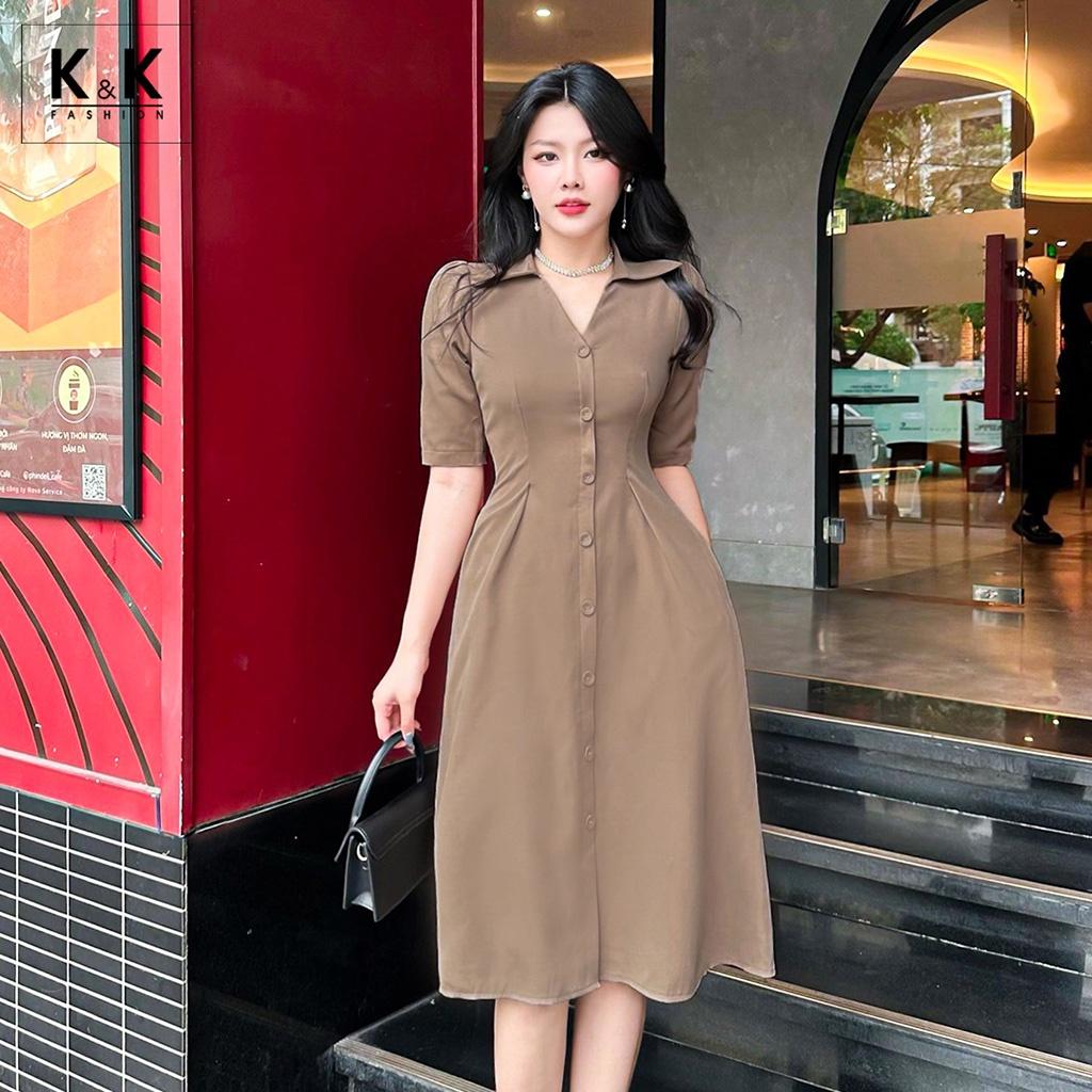 Đầm Xòe Công Sở Tay Lỡ Cổ Sơ Mi K&amp;K Fashion KK119-15 Chất Liệu Kalan