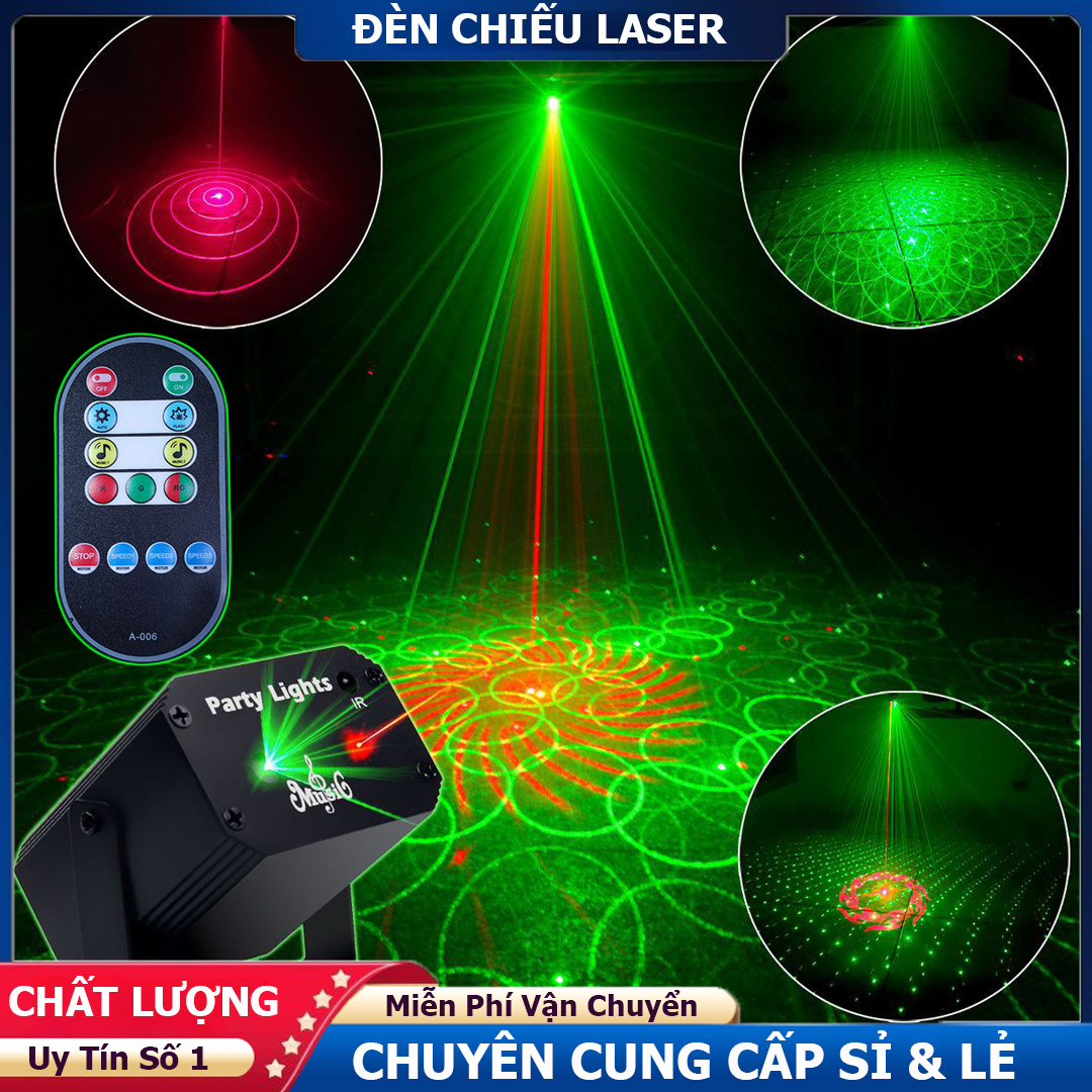 [Có REMOTE] Đèn Laser 2 Tia Laze Cảm Biến Theo Nhạc - Đèn Chiếu Laser Mini, Đèn Disco Thích Hợp Chơi Karaoke, Bay Phòng, DJ