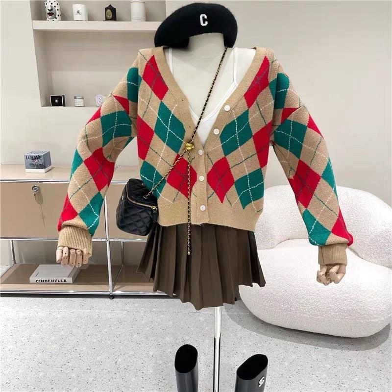 Áo Khoác Cardigan Len Nữ Hoạ Tiết Quả Trám Siêu Xinh