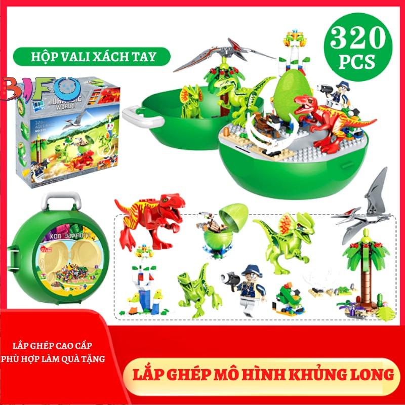 Hộp vali đồ chơi khủng long có quai xách hàng đẹp bộ đồ chơi lắp ráp lắp ghép mô hình khủng long 320pcs quà tặng bé trai