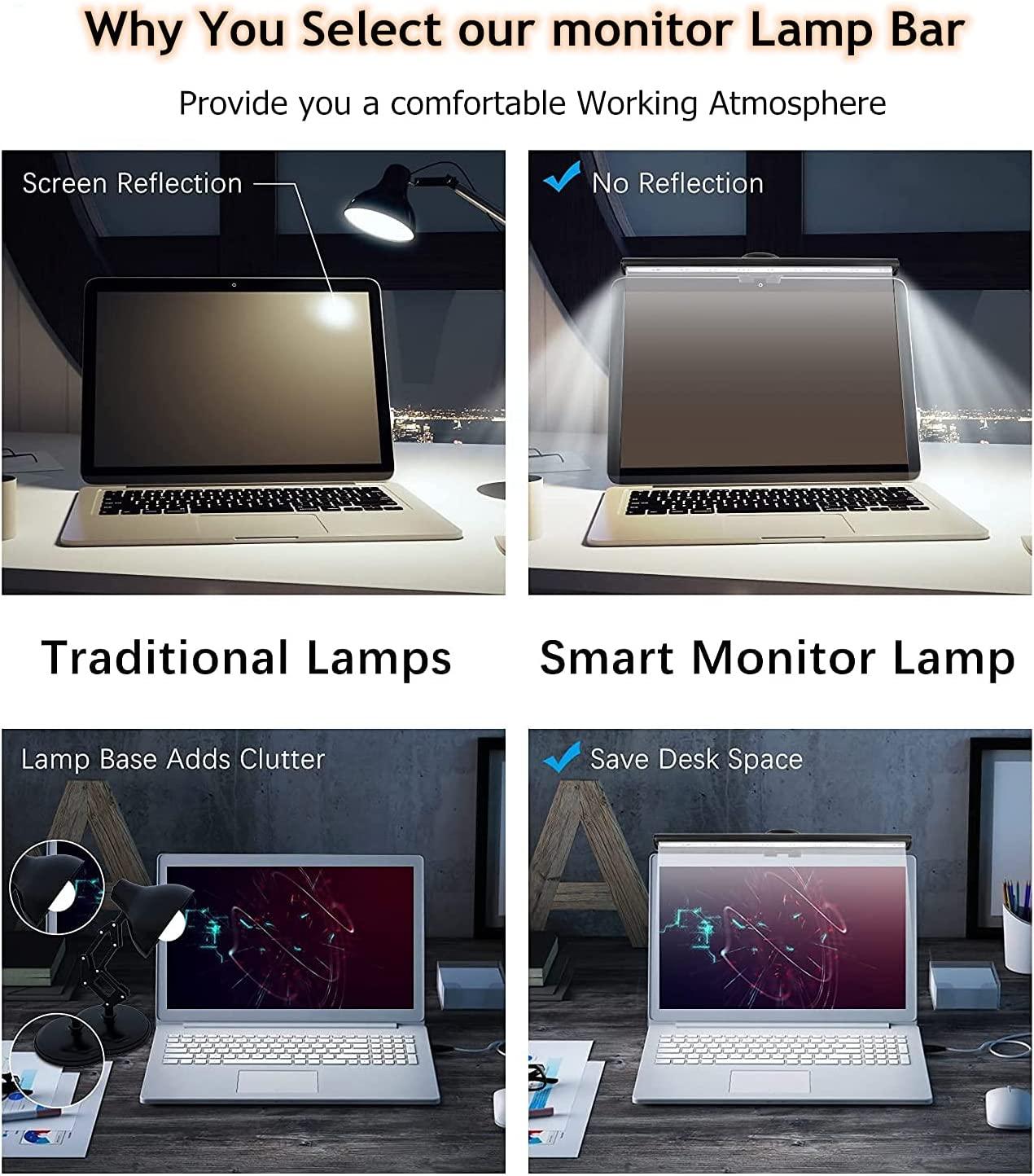 Thanh đèn màn hình máy tính xách tay, Đèn màn hình LED, Không bị lóa hoặc nhấp nháy, Đèn cấp nguồn qua cổng USB, Tiết kiệm không gian, Sử dụng tại nhà / văn phòng / quán cà phê