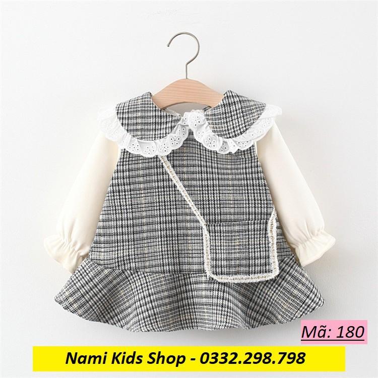 Áo váy dài tay caro lót nhung + túi đeo chéo hàng  cao cấp cho bé