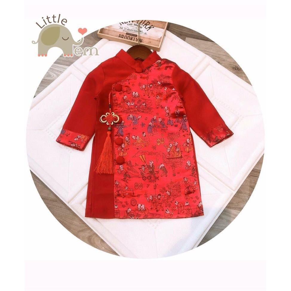 Áo dài cách tân Tafta nhũ đỏ cho bé trai