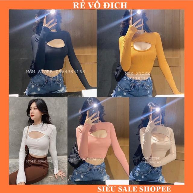 Áo croptop thun gân tay dài hh.vintage [ẢNH THẬT 100