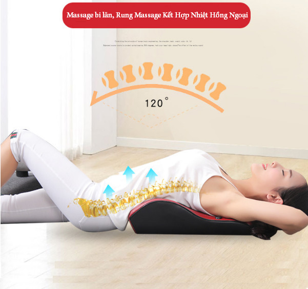 Gối Massage, Gối mát xa 16 Bi Hồng Ngoại Công Nghệ Nhật Bản Đảo Chiều , Có Điều Khiển Cầm Tay Kèm Đầu Cắm Sạc Trên Ô Tô