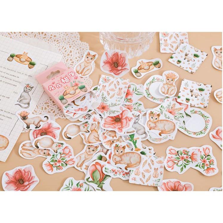 Bộ 45 Sticker Mèo Và Hoa E117