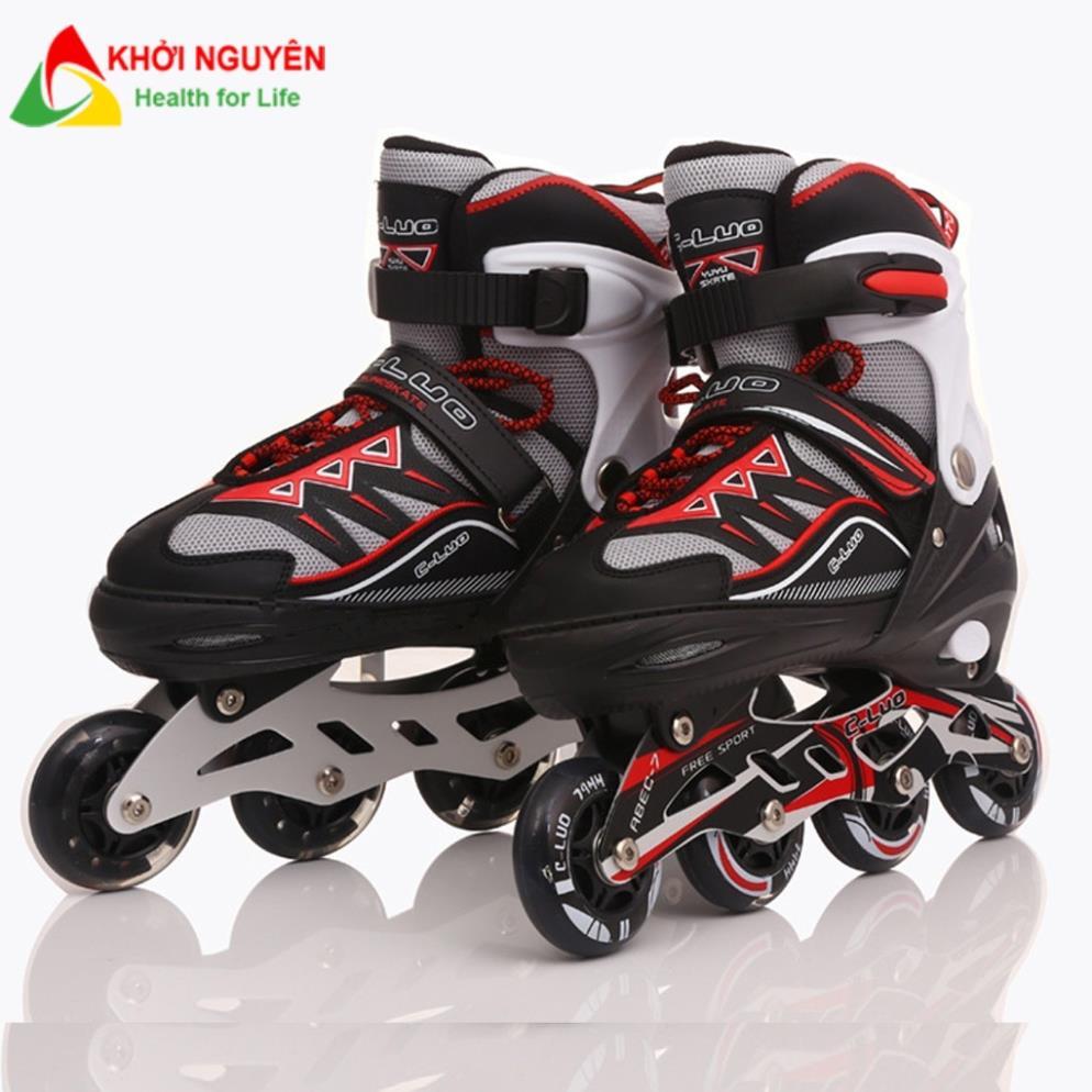 Giày patin trẻ em cao cấp CLUO 8 bánh cao su phát sáng tặng kèm bảo hộ chân tay KHOI NGUYEN SPORT