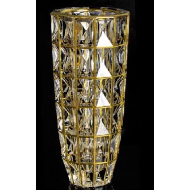 Lọ ắm hoa thủy tinh cao cấp dáng thẳng viền vàng cao 30cm