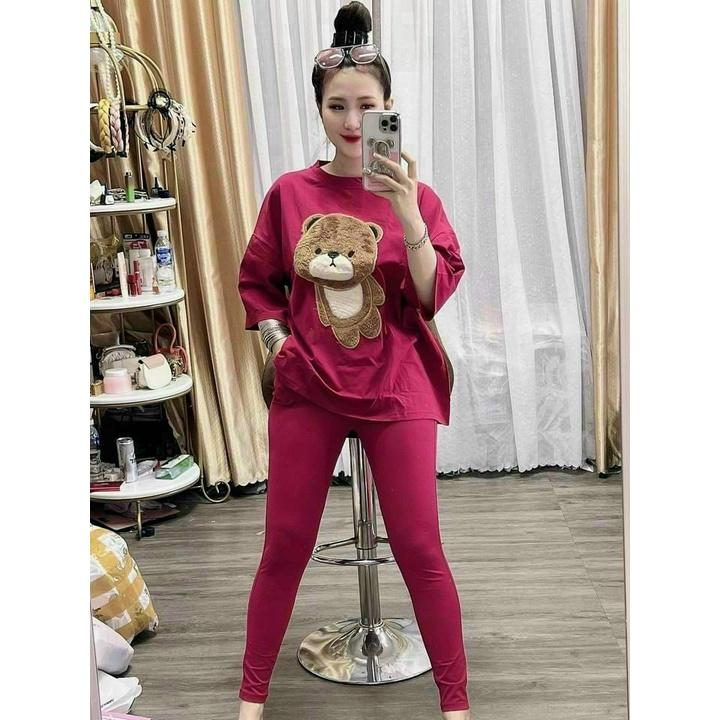 Set bộ dài họa tiết con gấu đơn giản siêu xinh, thoải mái thời trang nữ dành cho các nàng ở nhà hoặc đi dạo phố