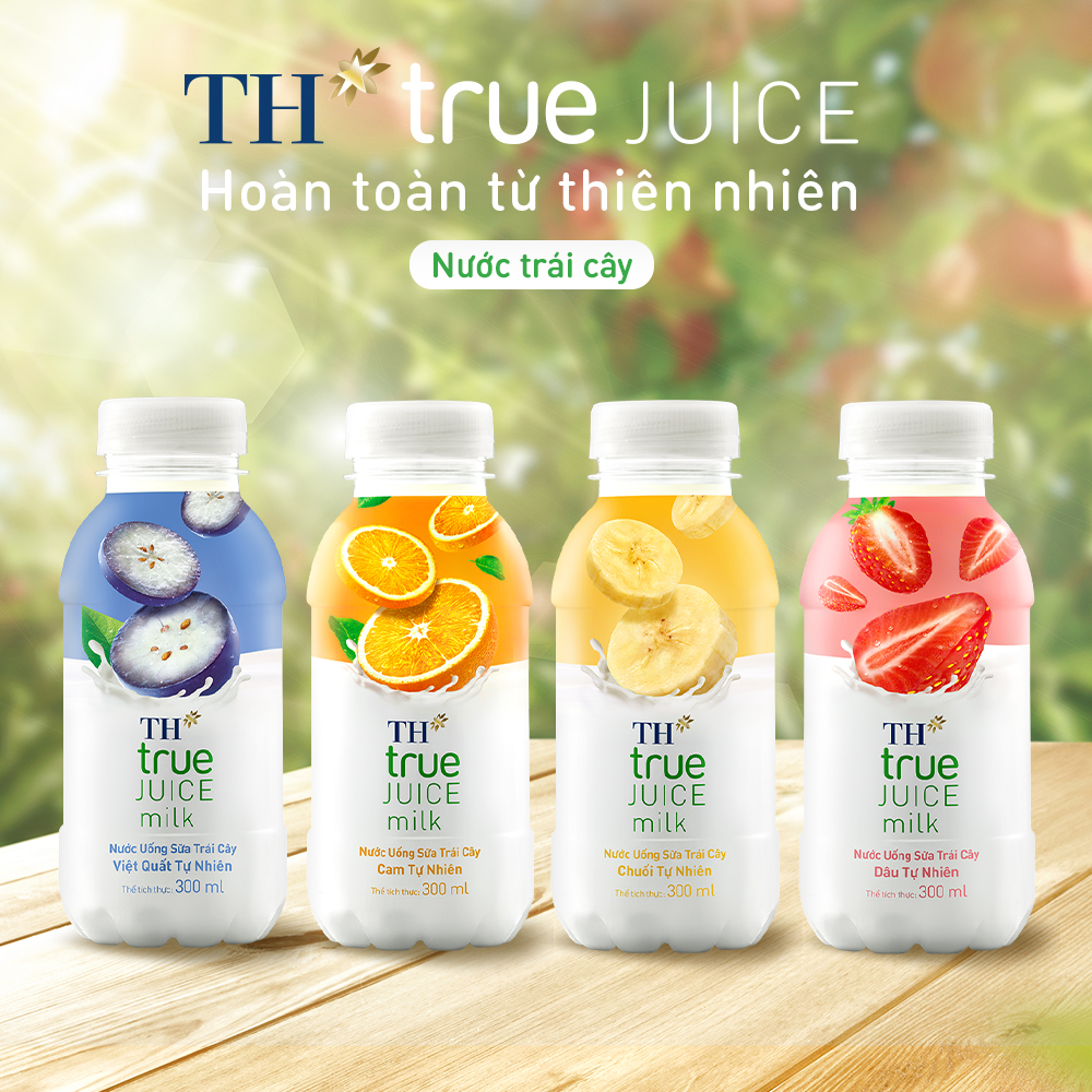 Thùng 24 chai combo mix sữa dâu, cam, chuối, việt quất tự nhiên TH True Juice Milk 300ml (300ml x 24 chai)