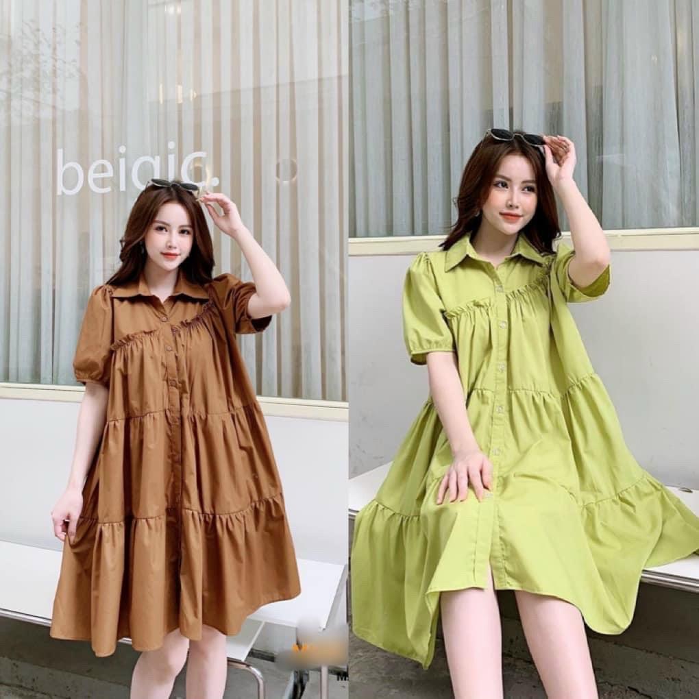 Váy bầu cao cấp siêu sangđầm bầu sơ mi mát mềm mịn thấm hút mồ hôifree size 43~70kg