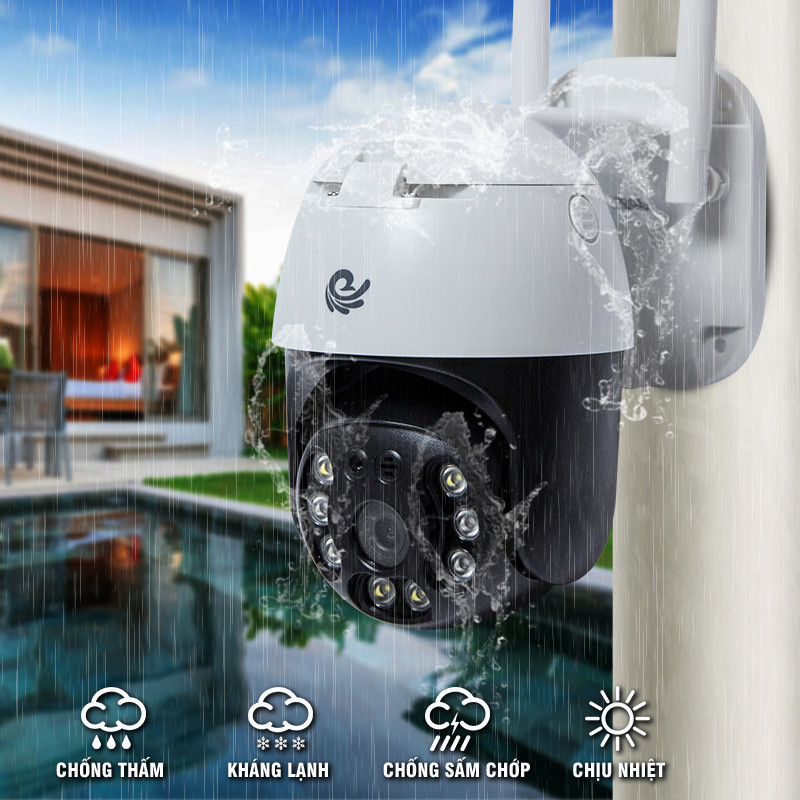 Camera Wifi Ip Quan Sát Ngoài Trời Chống Nước, Ban Đêm Có Màu, Độ Phân Giải 3.0MPX, Xoay 360 Độ CC8031 - Nhập Khẩu