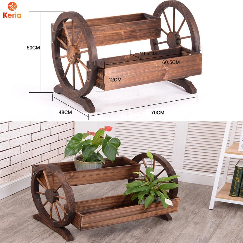 Kệ trồng hoa 2 tầng bằng gỗ thông dày dặn, kệ trồng cây cảnh trồng lan, bonsai trang trí nhà cửa sân vườn KG06