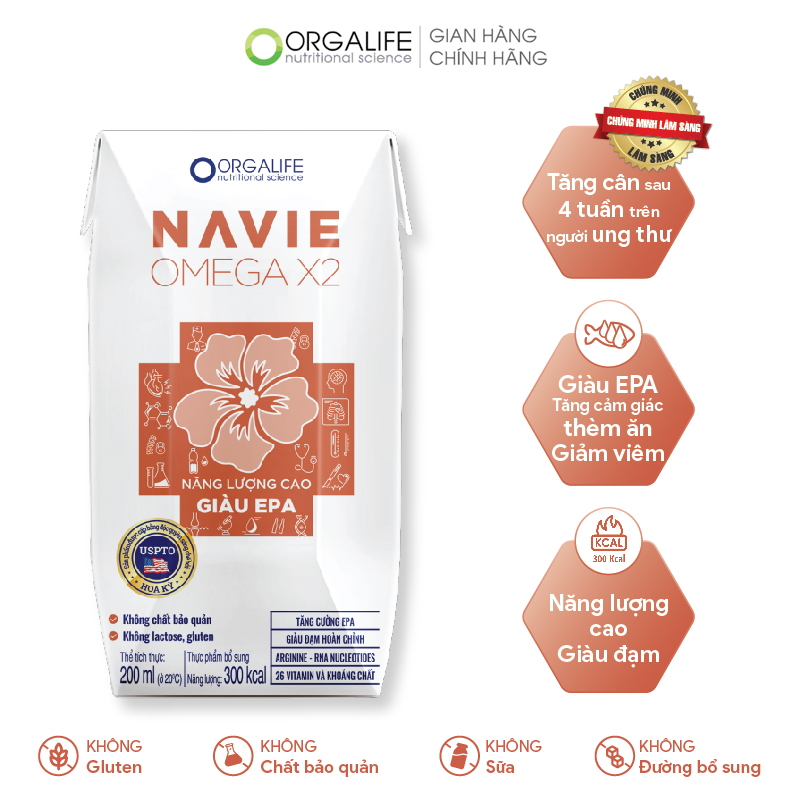 Thùng 36 Hộp thực phẩm dinh dưỡng y học Navie OmegaX2 - Dinh dưỡng chuyên hỗ trợ phục hồi nhanh cho bệnh nhân Ung Thư