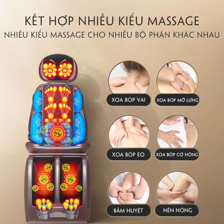 Ghế massage trị liệu toàn thân cao cấp 12 con lăn massage có hồng ngoại + Tặng quạt mini đeo cổ