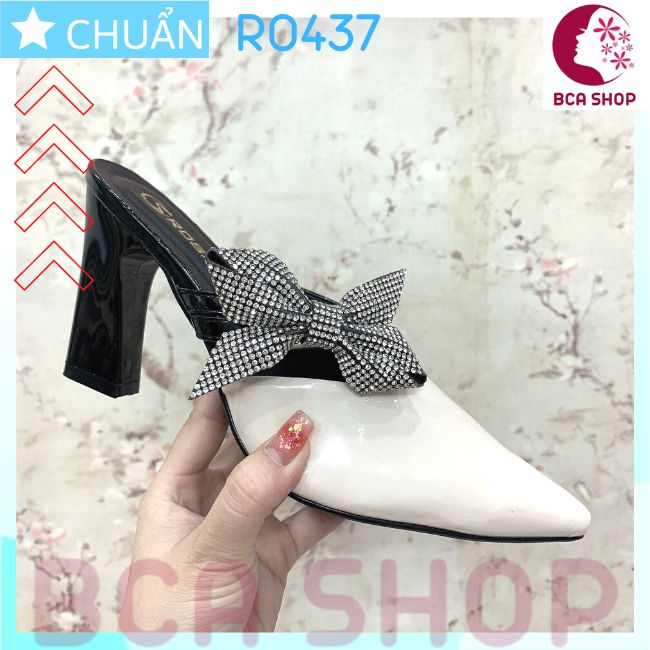 Giày cao gót nữ 7P RO437 ROSATA tại BCASHOP bít mũi, gắn nơ nhiều kim cương nhỏ lấp lánh - màu trắng kem