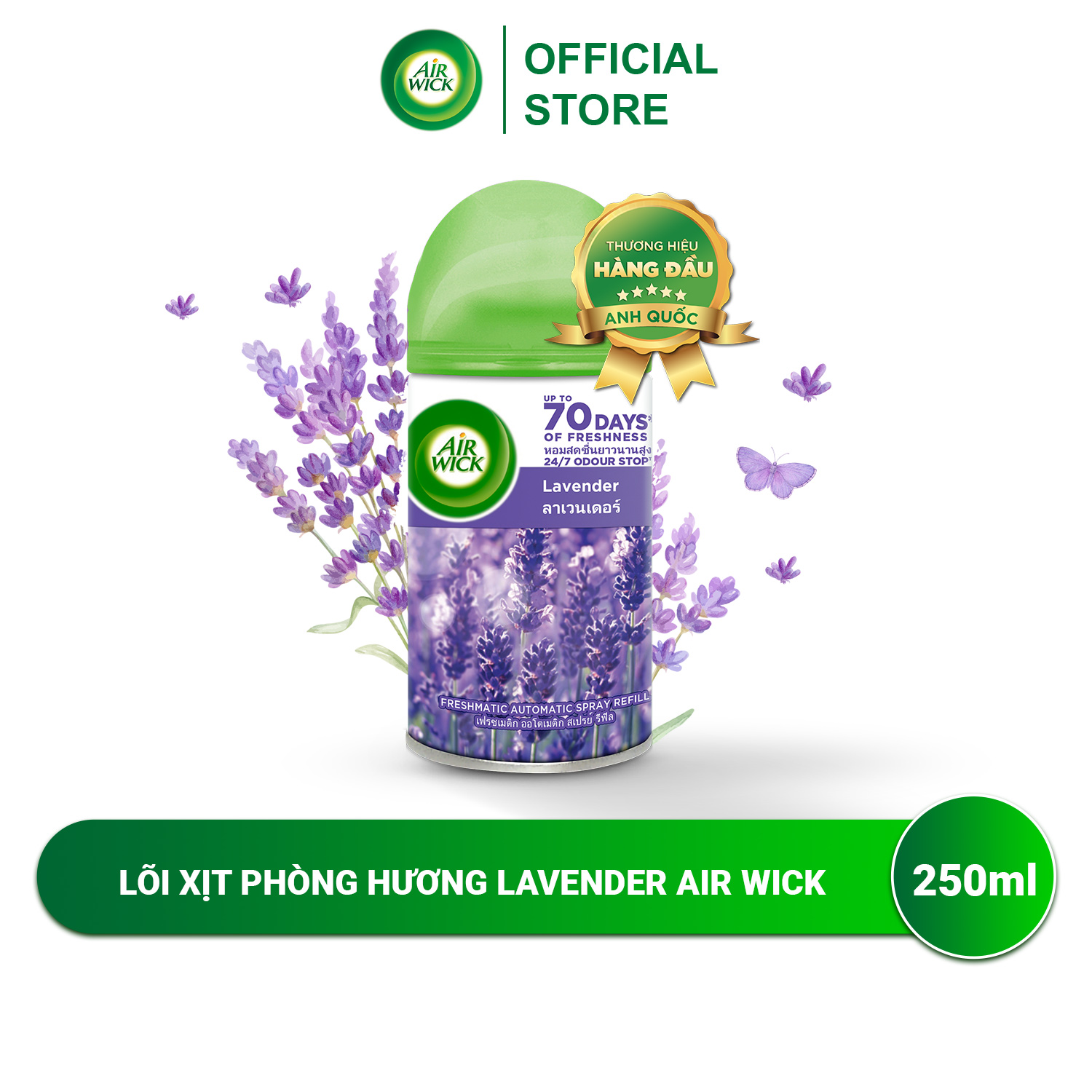 Lõi máy xịt thơm phòng tự động hương Lavender AIRWICK, hương thơm dịu nhẹ, thư giãn, giúp giảm căng thẳng 250ml
