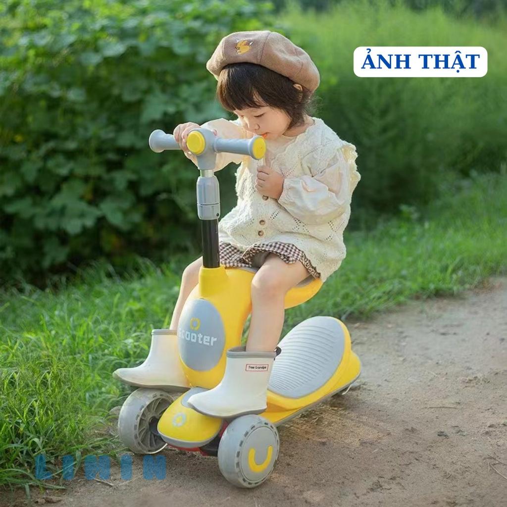 Xe trượt Scooter cho bé, 2 chức năng ngồi và trượt, 3 bánh xe to có đèn phát sáng