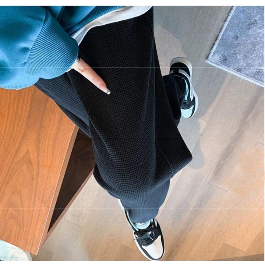 Quần xốp tổ ong Unisex, Jogger thể thao dài cạp chun có dây rút điều chỉnh eo vải co dãn dày dặn 2 màu
