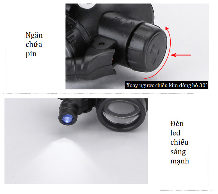Kính lúp đeo mắt phóng đại 8X-15X-23X có đèn led chiếu sáng mạnh