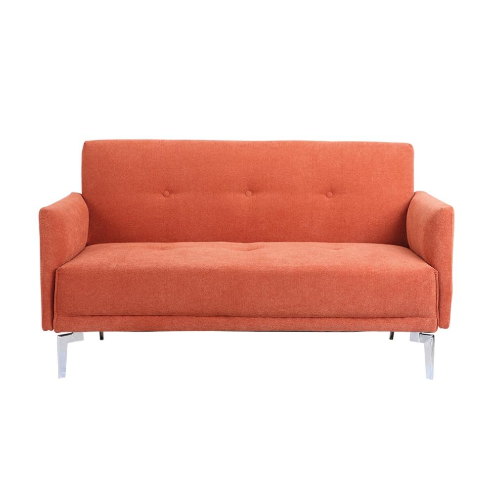 Ghế sofa đôi KURT khung gỗ và chân thép, đệm bọc vải cao cấp màu cam nổi bật