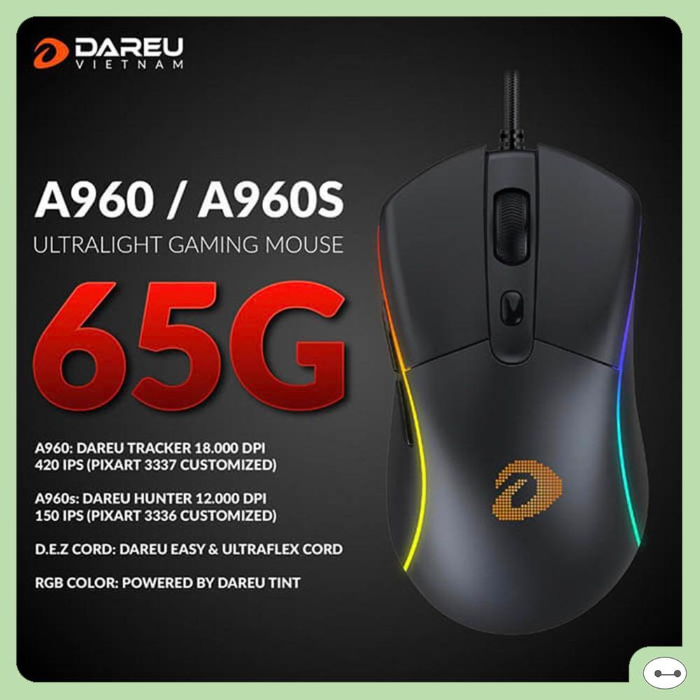 CHUỘT GAMING DAREU A960S LED RGB SIÊU NHẸ