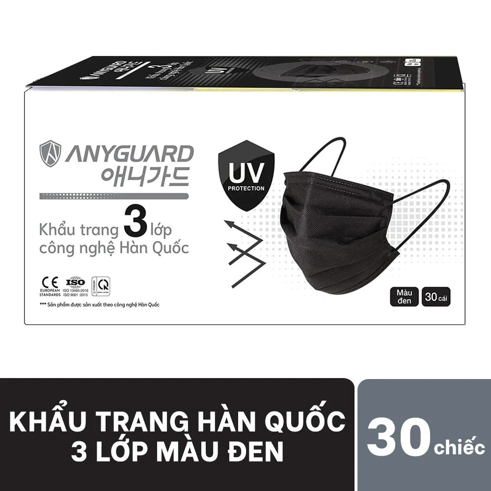 Khẩu Trang Y Tế Anyguard 3 Lớp Công Nghệ Hàn Quốc Màu Đen 30 Cái/Hộp